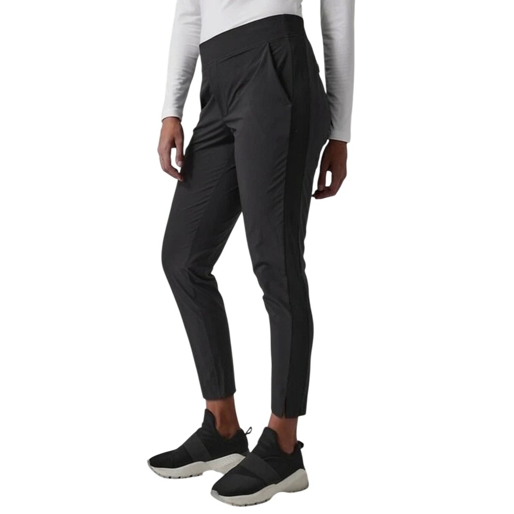 Athleta Brooklyn Ankle Pants Black Ribbed Side Panel Tapered Travel Size 6